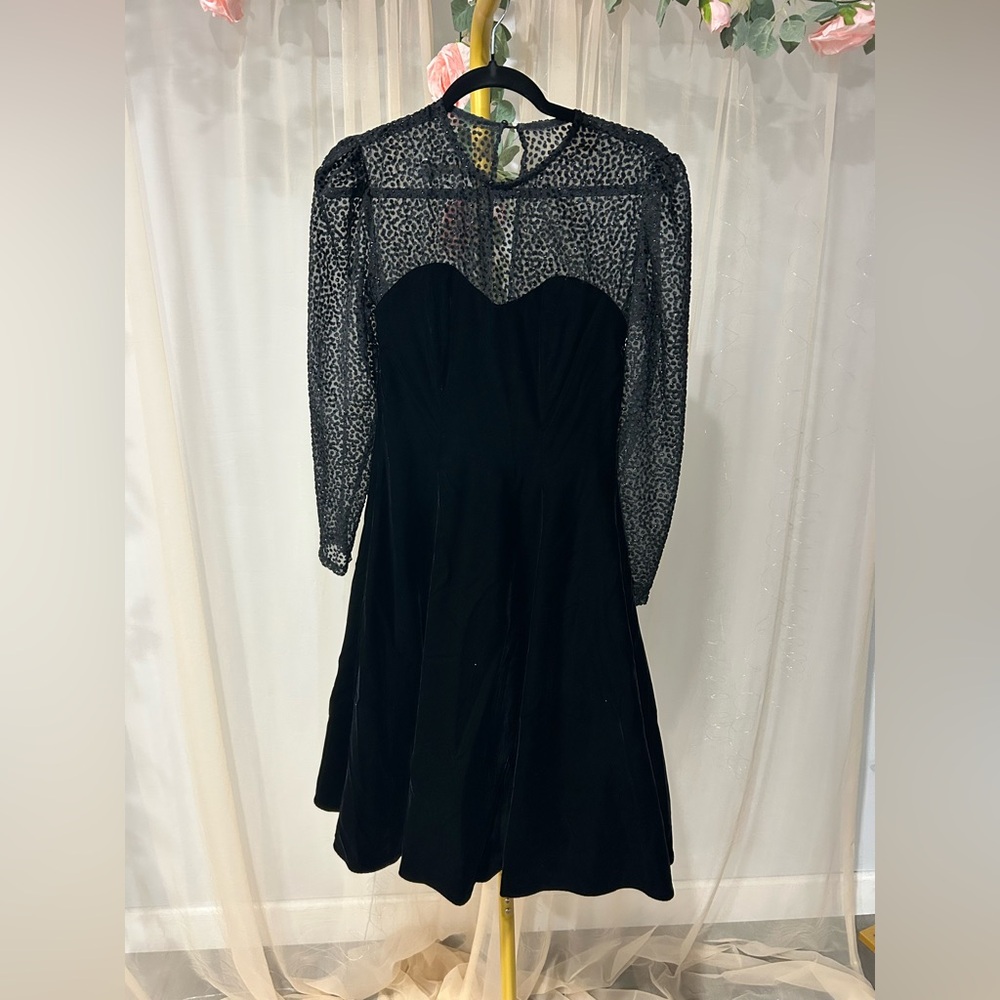 Vintage 1980s Karen Lucas for Niki black velvet dress with sheer sleeves